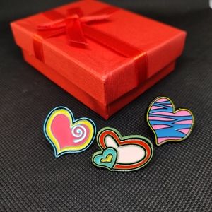 3 enamel pins Hearts plus gift box.
